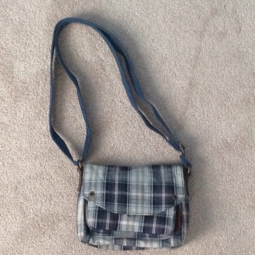 NWOT Fossil blue plaid crossbody bag